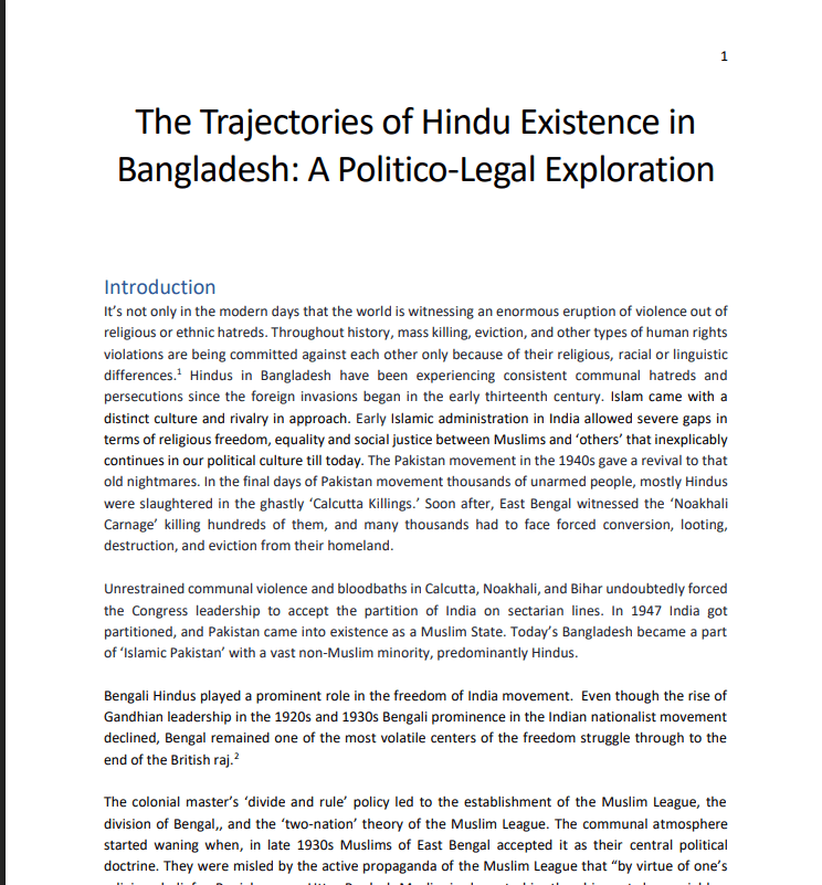 The Trajectories of Hindu Existence in Bangladesh: A Politico-Legal Exploration