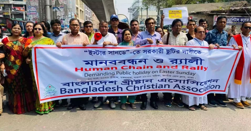 Christian community in Bangladesh forms human chain demanding public holiday for Easter Sunday